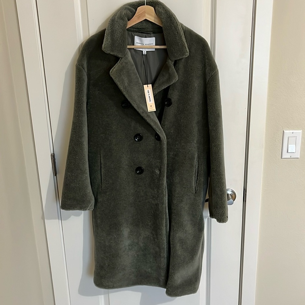 Sage Green Sherpa Long Teddy Coat Peacoat